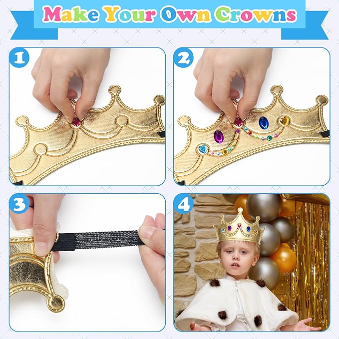 23/24 Packs Foam Princess Crowns and Tiaras, DIY Kit for Birthday Party Favors Hats with Crystal Diamond Sticker