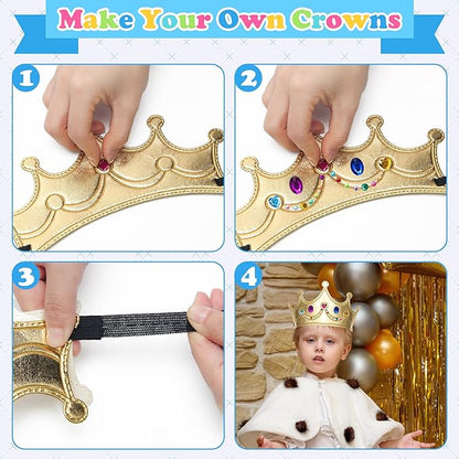 23/24 Packs Foam Princess Crowns and Tiaras, DIY Kit for Birthday Party Favors Hats with Crystal Diamond Sticker