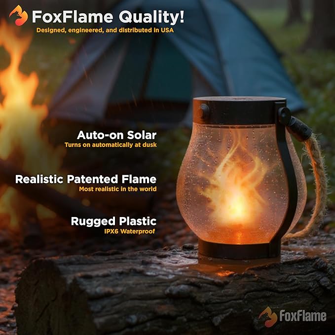 FoxFlame Schoolhouse Solar Lanterns Outdoor Waterproof - Realistic Flickering Flame, 3 Lighting Modes with Rope Handle Design, Waterproof & Solar-Powered for Patio,Porch and Tabletop 2 Pack