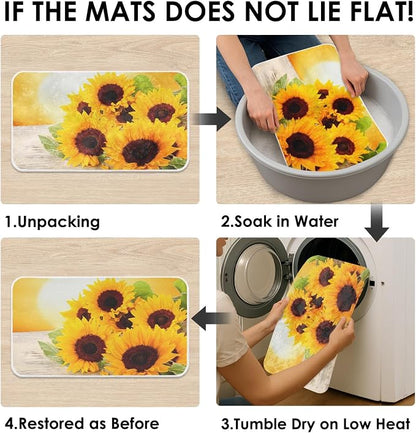 Britimes Bath Mat for Bathroom, Yellow Sunflower Washable Cover Floor Rug Carpets Floor Mat Bathroom Decorations 16x24 Inches for Kitchen Bedroom Indoor