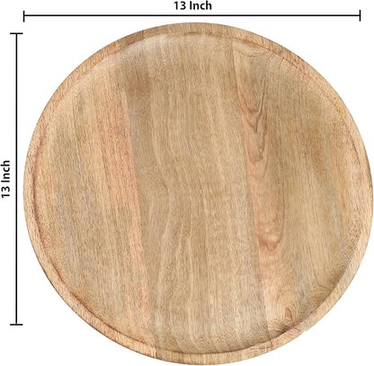 Lightnpro Round Wood Plates - 13 Inch Natural Hand Made Wooden Charger Plates, Easy Cleaning Lightweight Serving Plates for Dishes, Snack, Dessert, Salad - 2 Pack