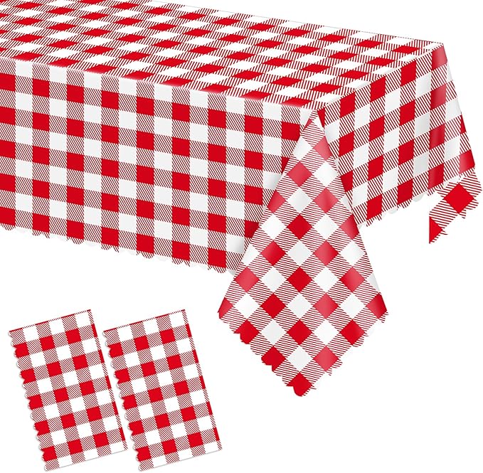 2 Pack Red Gingham Tablecloth for Rectangle Tables, 54 X 108Inch Checkered Table Cloth Waterproof Buffalo Plaid Table Covers for BBQ Picnic Barbecue Birthday Party