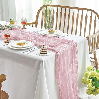 IVAPUPU 10 Pcs Cheesecloth Table Runner - 10ft Pink Spring Boho Gauze Cheese Cloth Table Runners for Baby Shower Decorations Wedding Party Summer Garden Farmhouse Decor