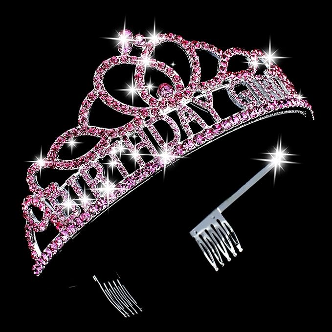 CIEHER Pink Birthday Crown and Sash Set, Women's Princess Birthday Accessory, One Size, Female, Girls