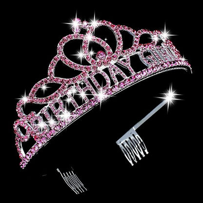 CIEHER Pink Birthday Crown and Sash Set, Women's Princess Birthday Accessory, One Size, Female, Girls