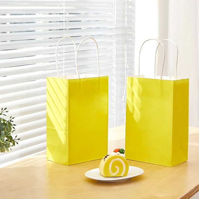 SUNCOLOR 24-Pack Yellow Gift Bags with Handles – 8" Goodie Bags for Party Favor Bags, Birthdays, Easter & Special Occasions (Yellow)