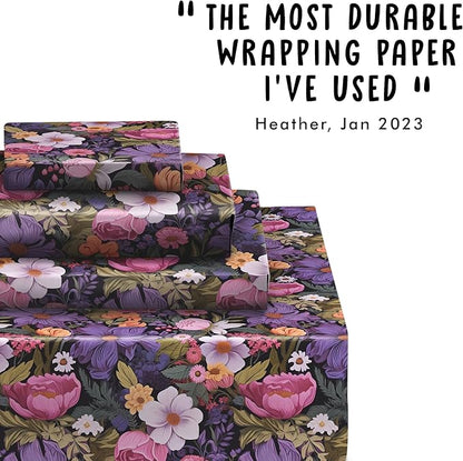 CENTRAL 23 Floral Wrapping Paper For Women - 6 Sheets Of Birthday Gift Wrap - Pink Purple White Yellow Flowers - Spring - Bridal Shower - Comes With Stickers