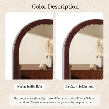 Arched Mirror 24 x 36 Inch,Dark Walnut Brown Wood Rustic Bathroom Tempered Wall Mirror with Wood Frame,Round Corner Arch Farmhouse Wooden Vanity Mirror for Living Room,Entryway or Bedroom