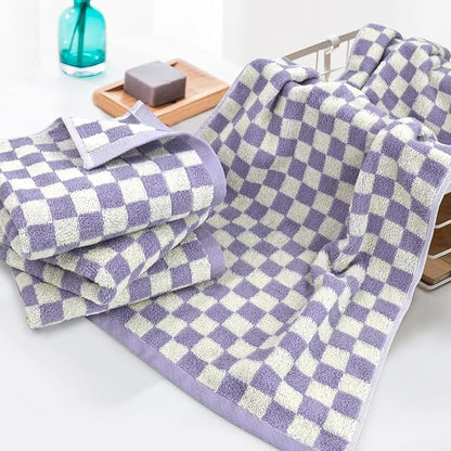 Hand Towel for Bathroom Guest Room Home - 100% Cotton Face Towel Set Lilac Checkered, Extra Soft, Absorbent 4-Piece for Daily Use