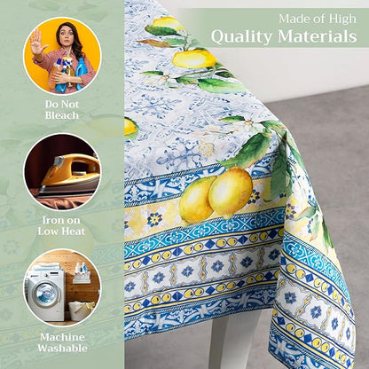 Maison d' Hermine Table Cloth Rectangle Table 100% Cotton 70 x 90 Inches Tablecloth Reusable Decorative for Dining Room Farmhouse Home Valentines Day Decorations Spring Summer - Citrus