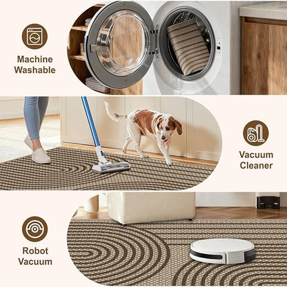 Easy Jute Hallway Runner Rug, 2' x 6' Kitchen Runner, Brown Farmhouse Ultra-Thin Washable Non-Slip Carpet Runner for Laundry, Bedroom, Backyard, Outdoor, Home Decor