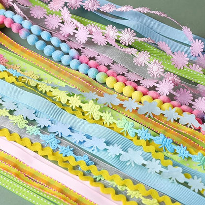 LaRibbons Spring Ribbon Set, Pastel Easter Craft Ribbons with Floral, Polka Dot & Gingham, Ideal for Gift Wrapping, Hair Bows, Spring Decor, DIY Crafts 46 Yards