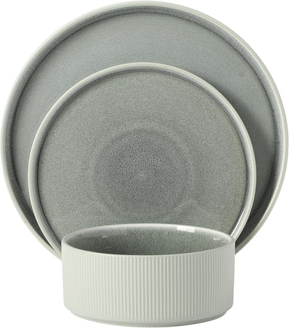 Gibson Elite Redrock Canyon 12-Piece New Bone China Dinnerware Set Service for 4, Reactive Glaze Plates and Bowls, Dishwasher and Microwave Safe, Sage Green