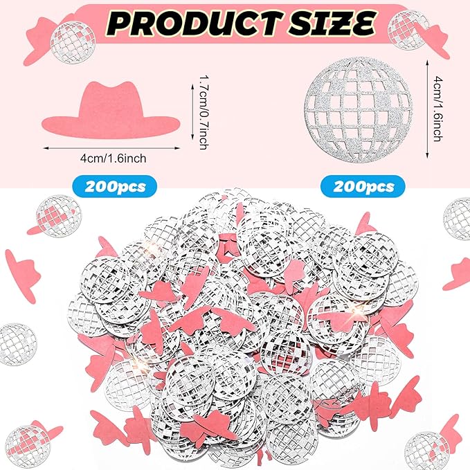 Sherr 400 Pcs Wedding Table Confetti Wedding Hat Confetti 70s 80s Disco Ball Cowgirl Party Decorations Engagement Party Supplies Girls Night Birthday Favors for Western Cowboy (Classic Style)