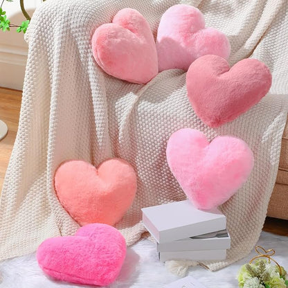 Liliful 6 Pcs Faux Rabbit Fur Heart Pillows Fluffy Heart Throw Pillows Cute Couch Cushion Soft Decorative Throw Cushion for Bed Sofa Girls Women(12 x 11 Inch,Pink Series)