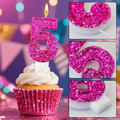 Zailo Birthday Number Candles, Glitter Number Candle Cake Decorations with Sequins, Cupcake Decorations for Girls, Women, Party Anniversary Celebrations (Number 5, Bright red)