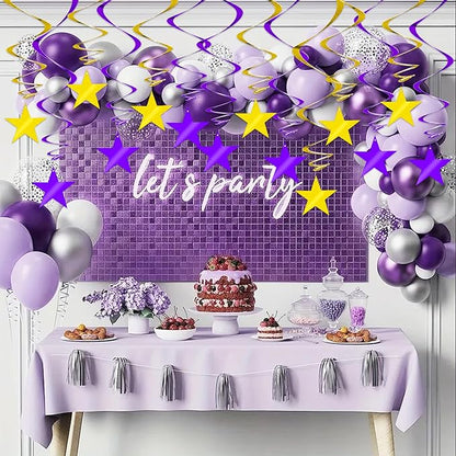 BEISHIDA Purple Gold Star Hanging Swirl Decorations, Birthday Hanging Party Supplies for Wedding Baby Shower Birthday Congrats Grade 2026 Graduation Decorations,Pack of 15