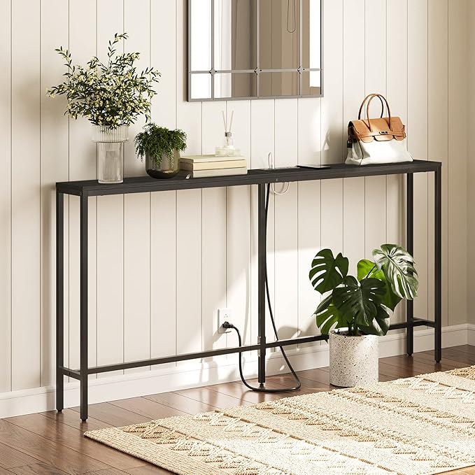 MAHANCRIS Console Table with Power Outlet, Industrial Entryway Table with USB