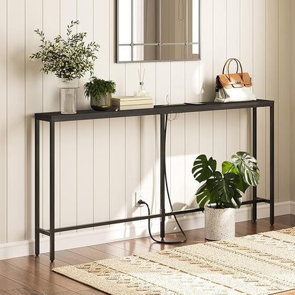 MAHANCRIS Console Table with Power Outlet, Industrial Entryway Table with USB
