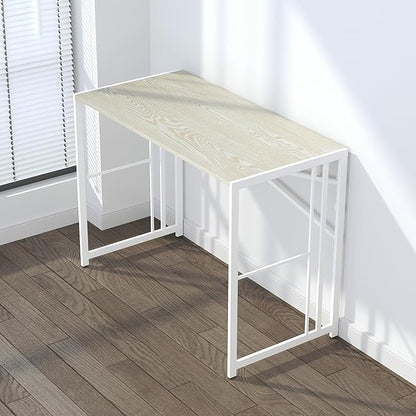 Lutown-Teen 40 inch Folding Desk, Writing Gaming Computer Camping Desk, No Assembly Required Home Office Table, Natural and White