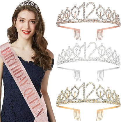 12th Birthday Sash and Tiara, 12 & Fabulous Sash and Tiara Birthday Crown, Happy 12th Birthday Gifts for Party Favors Supplies and Decorations, Gold