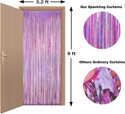 Melsan 2 Pack 3.2 ft x 8.2 ft Tinsel Foil Fringe Curtains Backdrop, Sparkle Metallic Foil Curtains for Party Photo Booth Props Decoration, Pinkish Purple