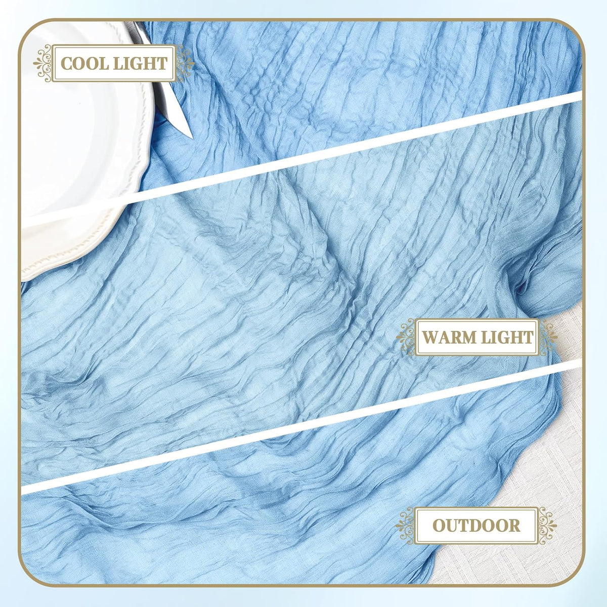 Le courant 6pcs 10Ft Cheesecloth Table Runner, Rustic Boho Gauze Cheese Cloth Runner Table Runner for Weddings Bridal Baby Shower Birthday Holiday Parties Home Decor, Baby Blue