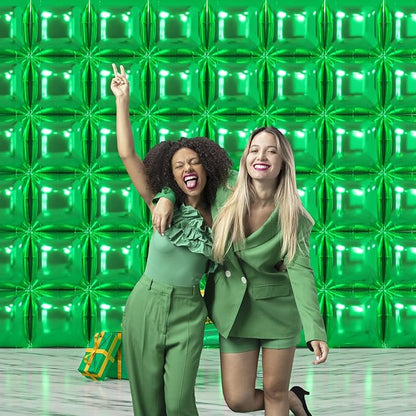 NISOCY 48PCS Green Square Foil Balloons Wall Backdrop Double Sided Green Christmas Balloons Tunnel Arch Kit for Baby Shower Birthday Anniversary Summer Party Decoration