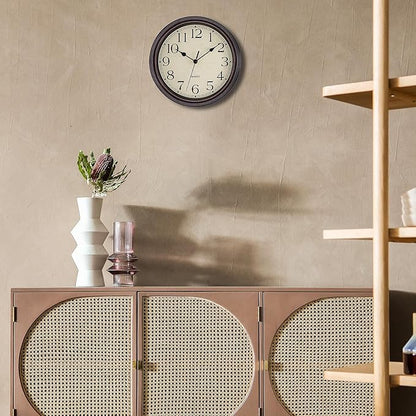 Foxtop Retro Silent Non-Ticking Round Classic Clock Quartz Decorative Battery Operated Wall Clock for Living Room Kitchen Home Office 12 Inch (Bronze)