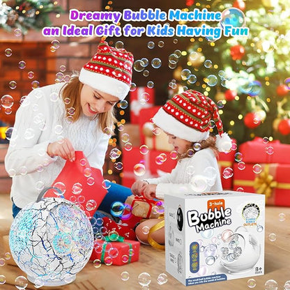 Bubble Machine for Kids 3+-45°/360° Rotating Bubble Blower with RGB LED Light,30000+ Bubbles Per Minute,Automatic Portable Bubble Maker for Boys Girls,Outdoor Party Easter Birthday Gifts (White Crack)