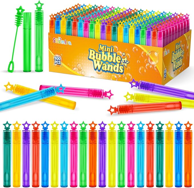 Bubble Wand, 500 Pieces Mini Bubble Wands Bulk in 10 Colors, Bubbles Party Favors Bulk for Kids, Summer Toys for Girls & Boys, Carnival Prizes, Themed Birthday, Wedding, Indoor Outdoor Activity