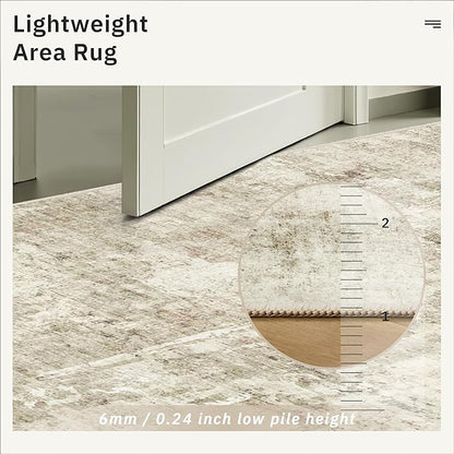Soalmost 6x6 Beige Gray Round Rug 6ft Living Room Circle Rug Vintage Round Area Rug Non Slip Indoor Carpet for Dining Room Bedroom