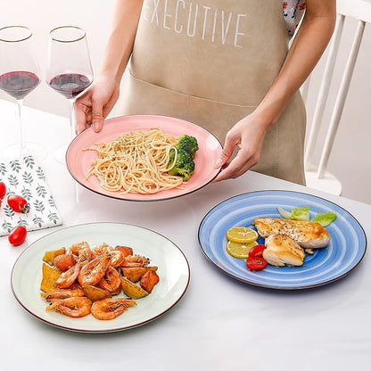 KitchenTour Large Ceramic Dinner Plates, 10 Inch Porcelain Serving Plate for Salad, Dessert Pizza Steak Pasta Plates Set, Dishwasher and Microwave Safe - Set of 6, Assorted Warm Colors