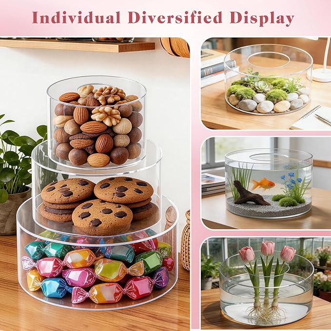 SAMYUCHO 3 Pcs Acrylic Cake Stand 6" Dx4 H 8" Dx4 H 10" Dx4 H with Led Lights for Party Wedding Cake Stand Tier Clear Cake Cupcake Display Centerpiece Floating Cup Cake Supports Stands for Stacking