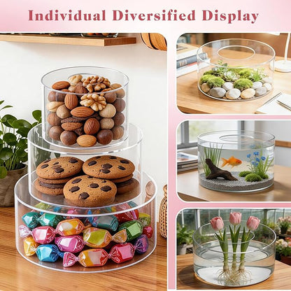 SAMYUCHO 3 Pcs Acrylic Cake Stand 6" Dx4 H 8" Dx4 H 10" Dx4 H with Led Lights for Party Wedding Cake Stand Tier Clear Cake Cupcake Display Centerpiece Floating Cup Cake Supports Stands for Stacking