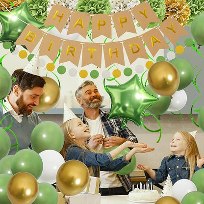 Sage Green Birthday Decorations, Party Decorations with Happy Birthday Banner for Women Boys Girls Dinosaur Safari Olive Green Wild One Birthday Party Supplies