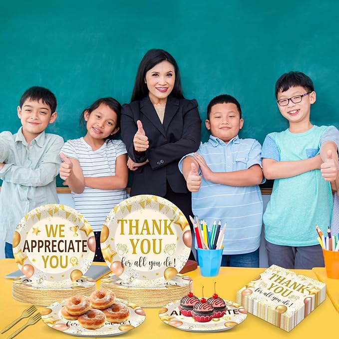 96Pcs We Appreciate You Party Plates and Napkins Employee Staff Appreciation Plates Thank You Theme Party Disposable Thankful Tableware Set for 24 Guests Staff Teacher Doctor Pastor Favors Supplies