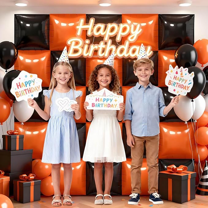 50Pcs Black and Orange Square Foil Balloons Wall Backdrop, Double Sided Metallic Foil Balloons Tunnel Arch Garland Kit for Photo Booth Birthday Wedding Halloween Christmas Party Decorations