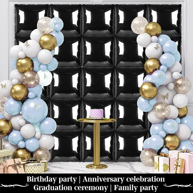 Black Square Foil Balloons 25 Pcs Metallic Black Balloons Wall Backdrop for New Year Graduation Birthday Bridal Shower Party Arch Backdrop Decorations