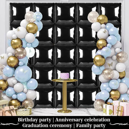 Black Square Foil Balloons 25 Pcs Metallic Black Balloons Wall Backdrop for New Year Graduation Birthday Bridal Shower Party Arch Backdrop Decorations