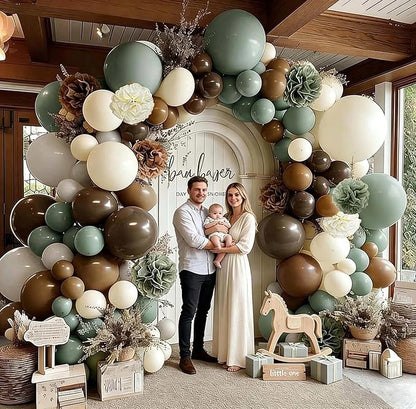 Green Brown Balloon Arch Double Stuffed Dusty Sage Green Brown Nude Neutral Beige White Sand Balloon Garland Kit Tissue Paper for Baby Shower Birthday Woodland Wedding Safari Little One Party Decor