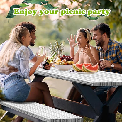 Boao 3 Pcs Vinyl Picnic Table Cover with Bench Cover 6 ft 30 x 72 Inch Waterproof Fitted Tablecloth Flannel Backing Rectangular Elastic Edged for Camping Outdoor Patio Travel(Birch)