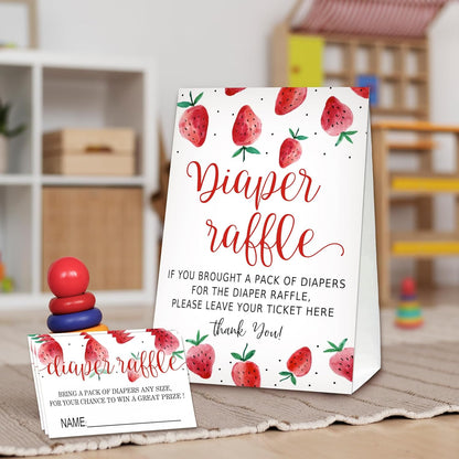 Berry sweet Diaper Raffle Tickets for Baby Shower Game, 1 Standing Sign(5 * 7 Inch) & 50 Guessing Cards for Baby Shower Party Decoration