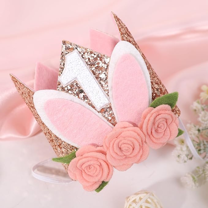 Some Bunny Easter Bunny Floral 1st Birthday Crown Hat - Rabbit Decor for Girls, Spring Birthday Celebration