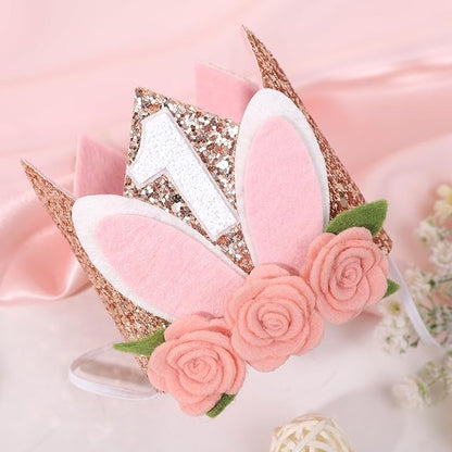 Some Bunny Easter Bunny Floral 1st Birthday Crown Hat - Rabbit Decor for Girls, Spring Birthday Celebration