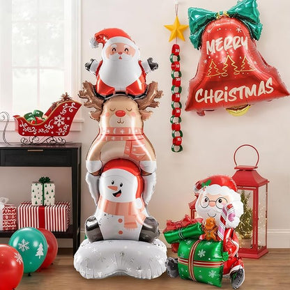 Christmas Foil Balloons Set Santa Claus Reindeer Snowman Standing Balloon Merry Christmas Jingle Bell Inflatable Decoration for Home Office Xmas New Year Themed Party Supplies