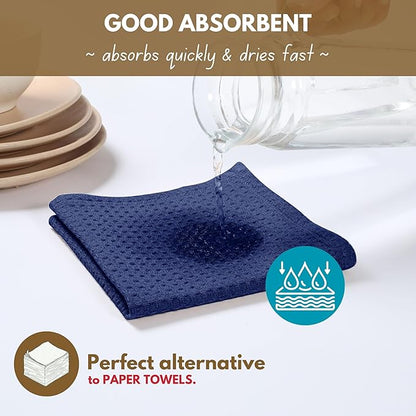 Native Fab 18 Pack Waffle Dish Cloths - 100% Cotton, 12x12 inch, Absorbent, Quick Drying, Washable Towels for Cleaning, Cooking & Baking - Perfect for Home, Restaurants, Bars, Multi Use - Indigo Blue