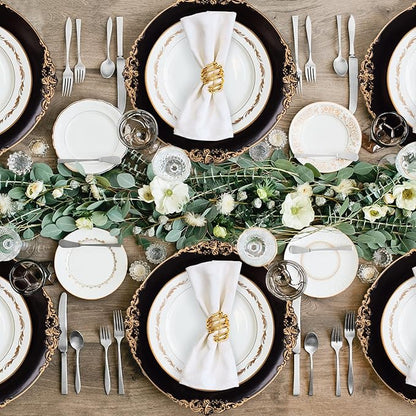 MAONAME Black Charger Plates with Gold Rim, Round Antique Plate Chargers for Dinner Plates, 13" Plastic Charger for Wedding Table Setting, Set of 6