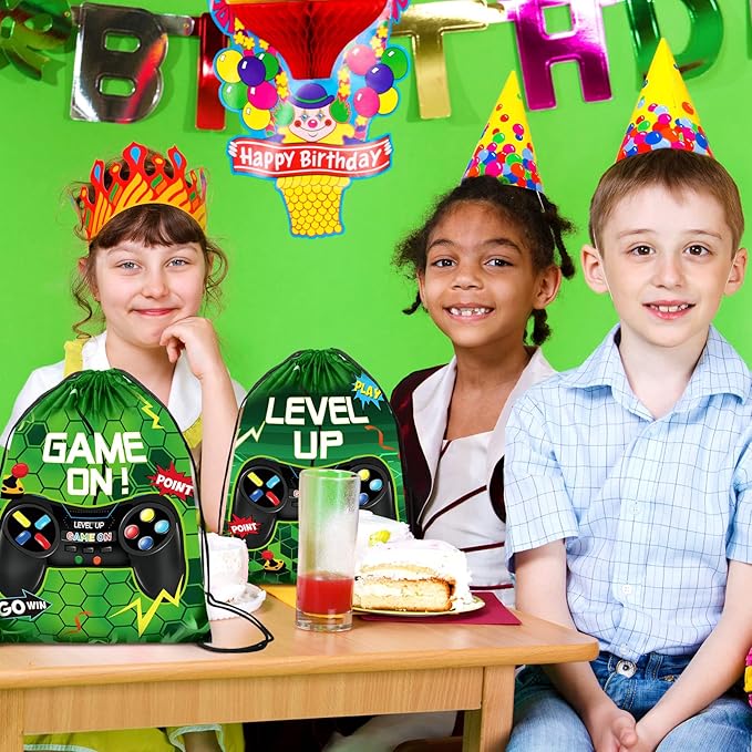 Roowest 36 Pcs Video Game Drawstring Bags 12 x 10'' Video Gaming Theme Birthday Party Gifts Supplies Goodie Treat Candy Bags for Kid(Green)