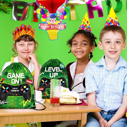 Roowest 36 Pcs Video Game Drawstring Bags 12 x 10'' Video Gaming Theme Birthday Party Gifts Supplies Goodie Treat Candy Bags for Kid(Green)